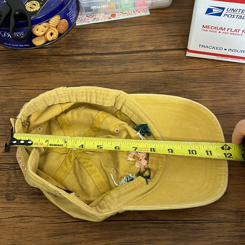 Hand Embroidered Floral Mustard Yellow‎ Ball Cap- OS